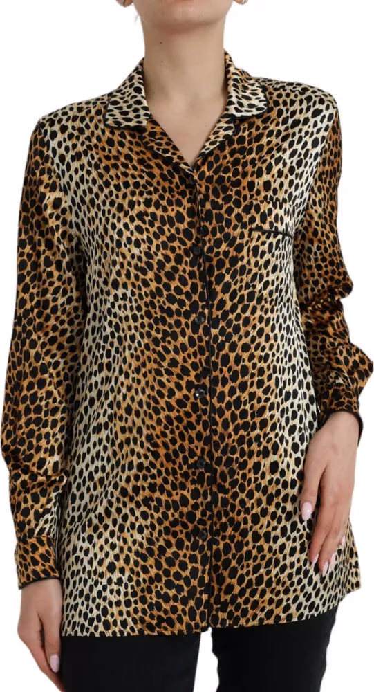 Dolce & Gabbana Brown Leopard Print Long Sleeves Blouse Top