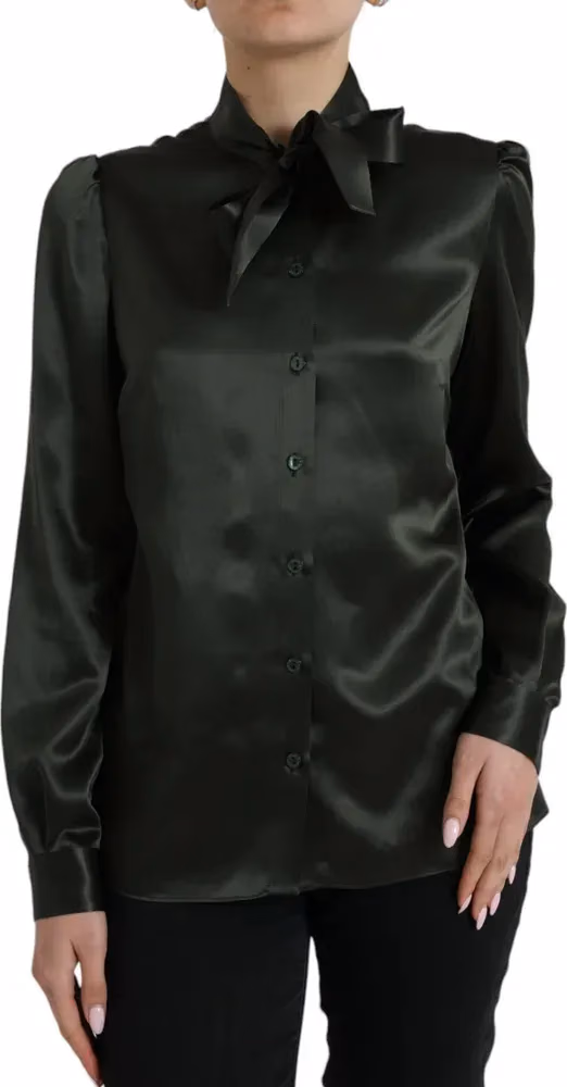 Dolce & Gabbana Gray Long Sleeves Ascot Collar Blouse Top