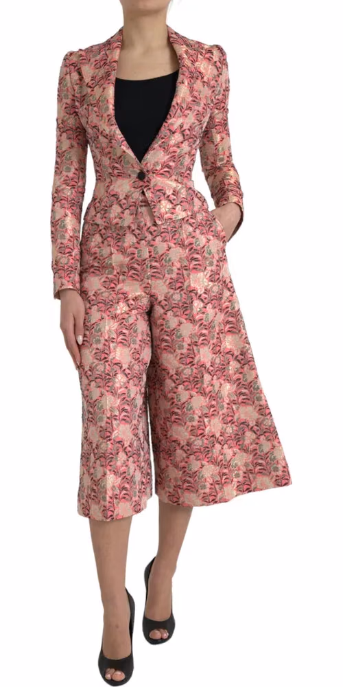 Dolce & Gabbana Pink Floral Jacquard Slim Fit 2 Piece Suit