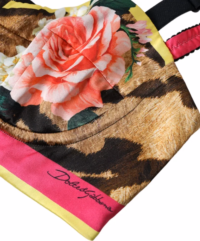 Dolce & Gabbana Multicolor Floral Sleeveless Bustier Crop Top
