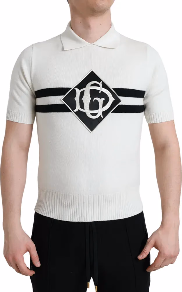 Dolce & Gabbana White DG Logo Collared Henley Shirt T-shirt