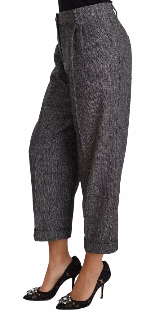 Dolce & Gabbana Gray Wool Pleated Cropped Trouser Pants