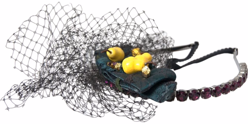 Dolce & Gabbana Black Lemons Sicily Purple Crystal Net Headband Diadem
