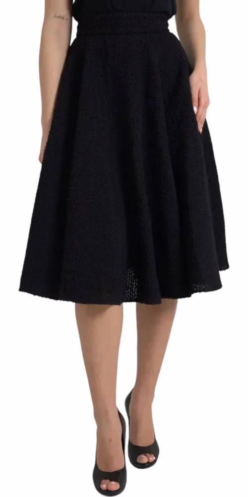 Dolce & Gabbana Black High Waist A-line Knee Length Skirt