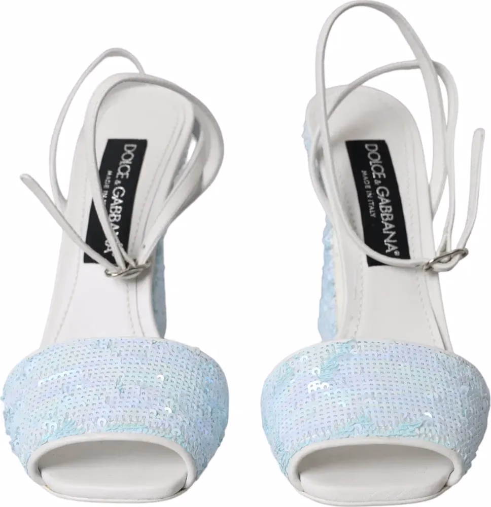 Dolce & Gabbana Light Blue Sequin Ankle Strap Sandals Shoes