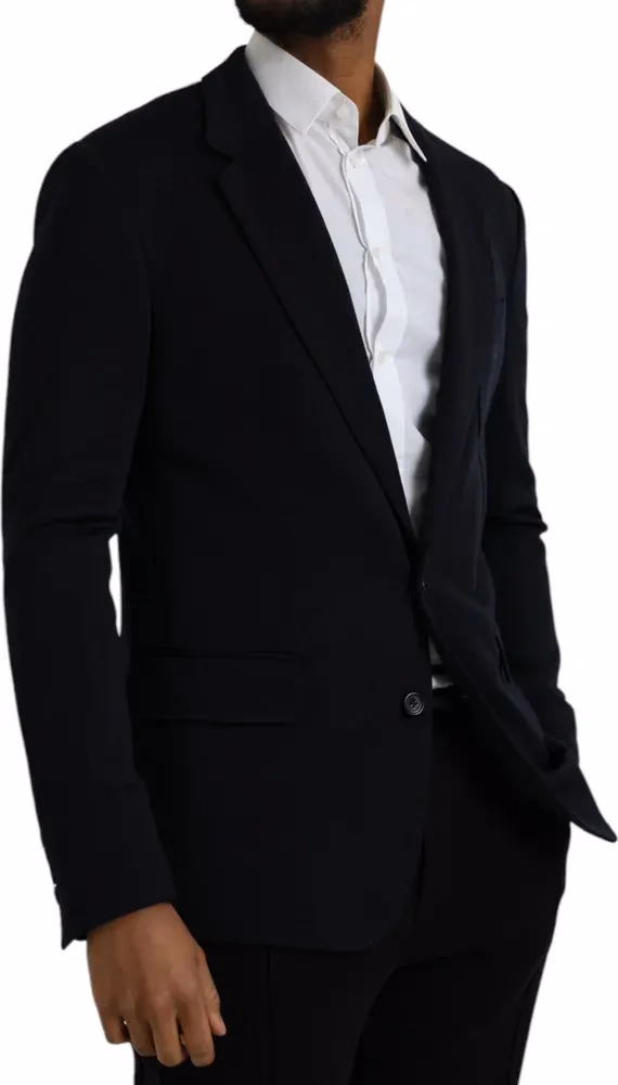 Dolce & Gabbana Dark Blue Wool Single Breasted Coat Blazer