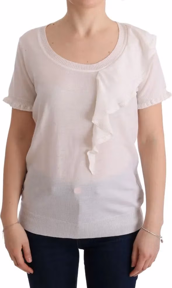 MARGHI LO' White 100% Lana Wool Top Blouse T-shirt