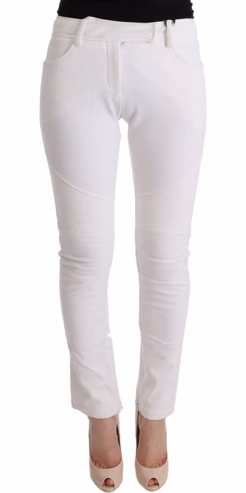 Ermanno Scervino White Cotton Slim Fit Casual Pants