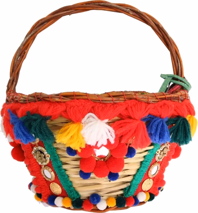 Dolce & Gabbana Multicolor AGNESE Straw Crystal  Pom Pom Bag