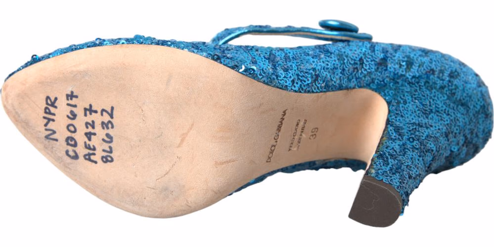 Dolce & Gabbana Blue Sequin Mary Jane Pumps High Heels Shoes