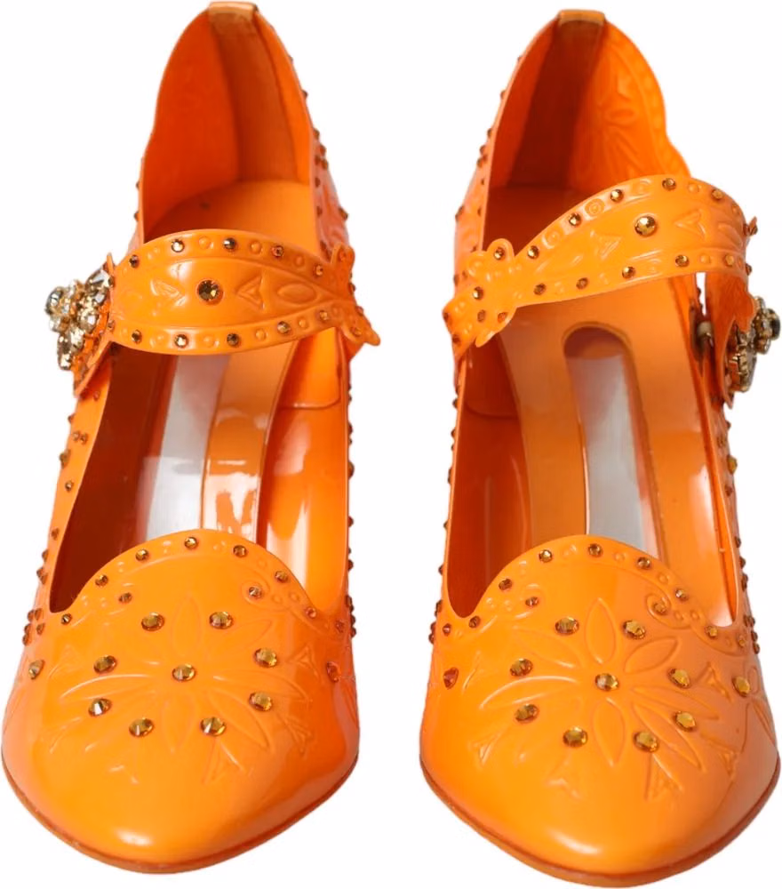 Dolce & Gabbana Orange CINDERELLA Floral Crystal Pumps Shoes