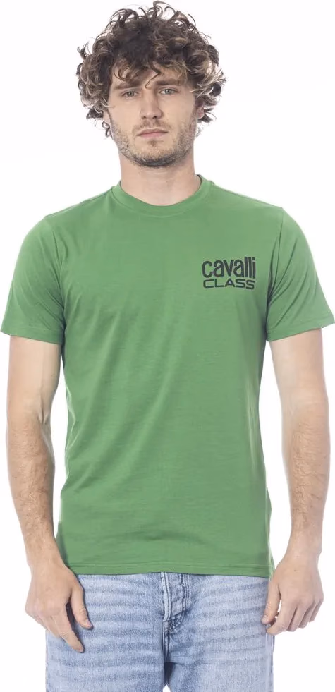 Cavalli Class Green Cotton Men T-Shirt