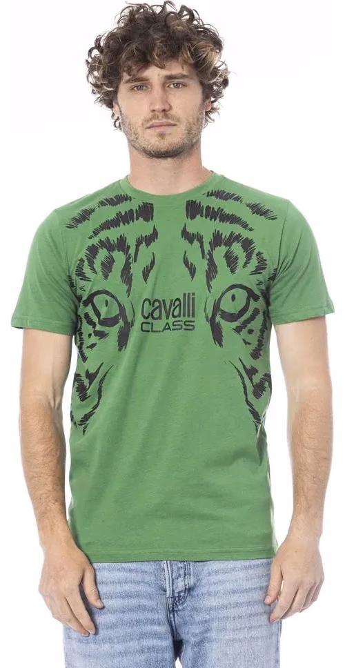 Cavalli Class Green Cotton Men T-Shirt