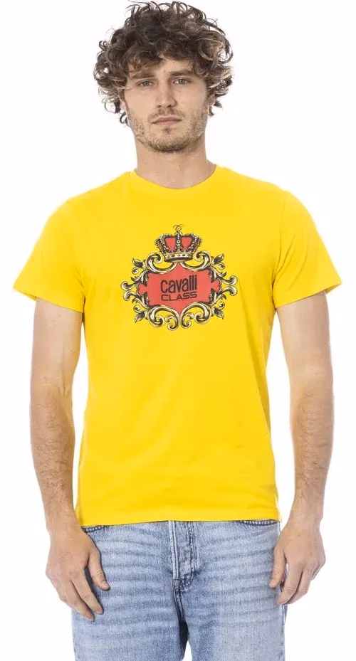 Cavalli Class Yellow Cotton Men T-Shirt