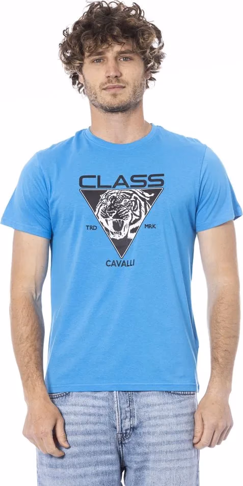 Cavalli Class Light Blue Cotton Men T-Shirt