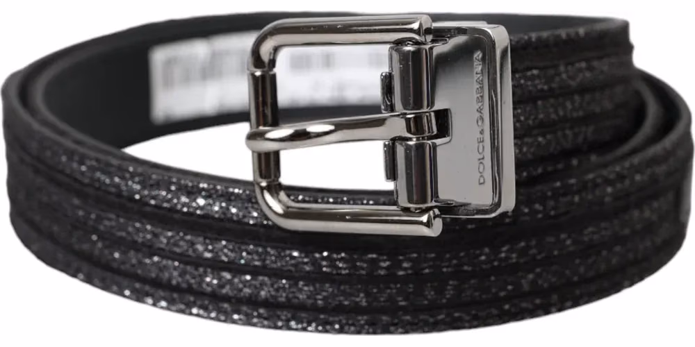 Dolce & Gabbana Black Jacquard Stripes Silver Metal Buckle Belt
