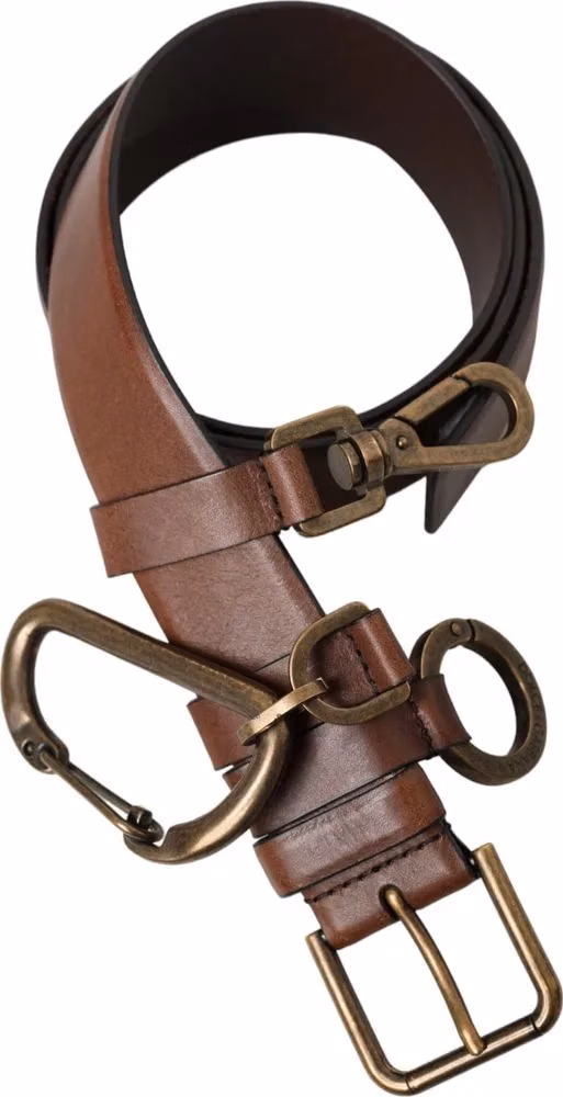 Dolce & Gabbana Brown Calf Leather Gold Metal Buckle Belt Men