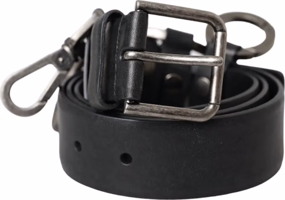 Dolce & Gabbana Black Calf Leather Silver Metal Buckle Belt