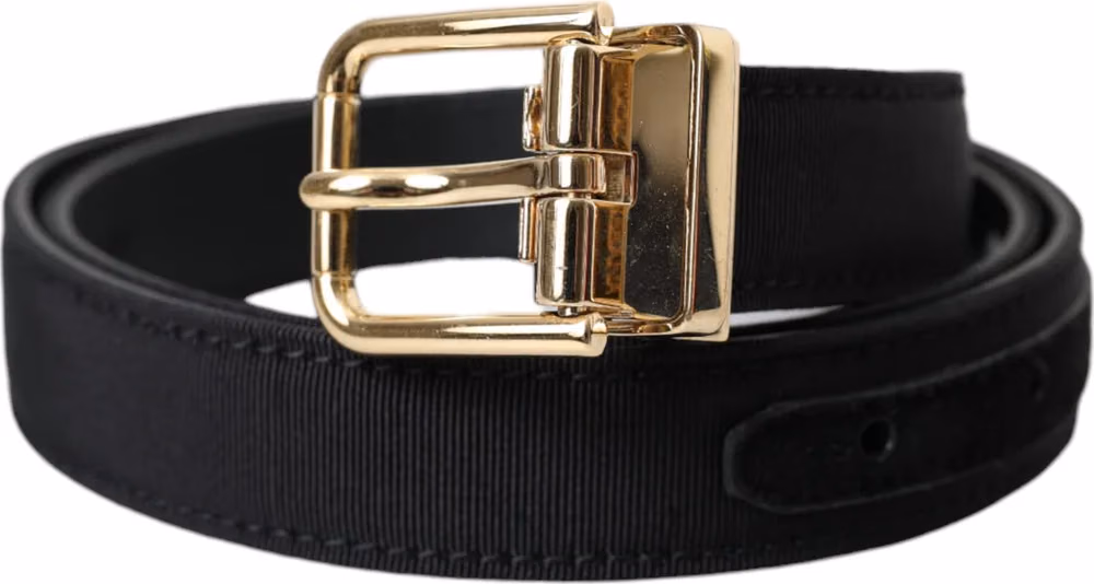 Dolce & Gabbana Black Gros Grain Gold Metal Buckle Belt Men