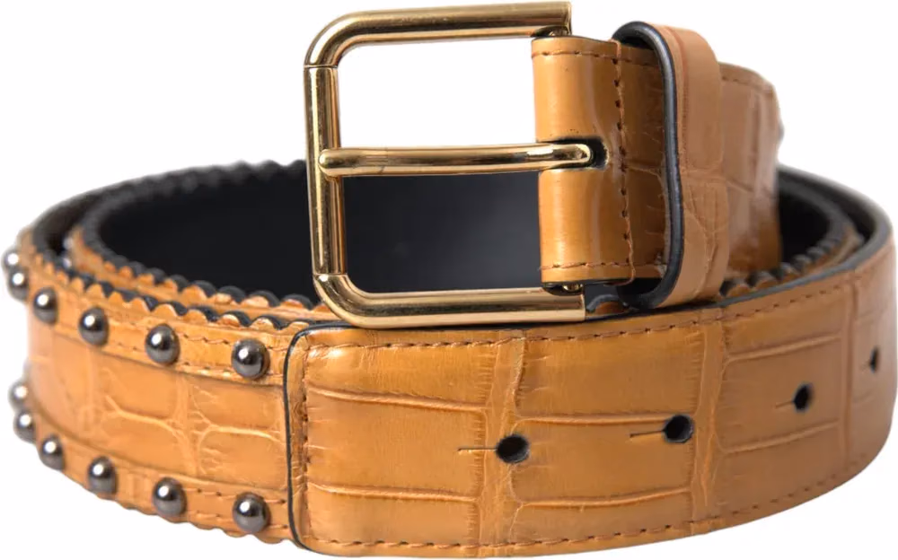 Dolce & Gabbana Beige Alligator Leather Studded Metal Buckle Belt
