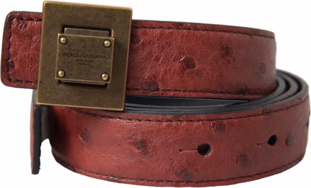Dolce & Gabbana Brown Leather Square Metal Buckle Belt