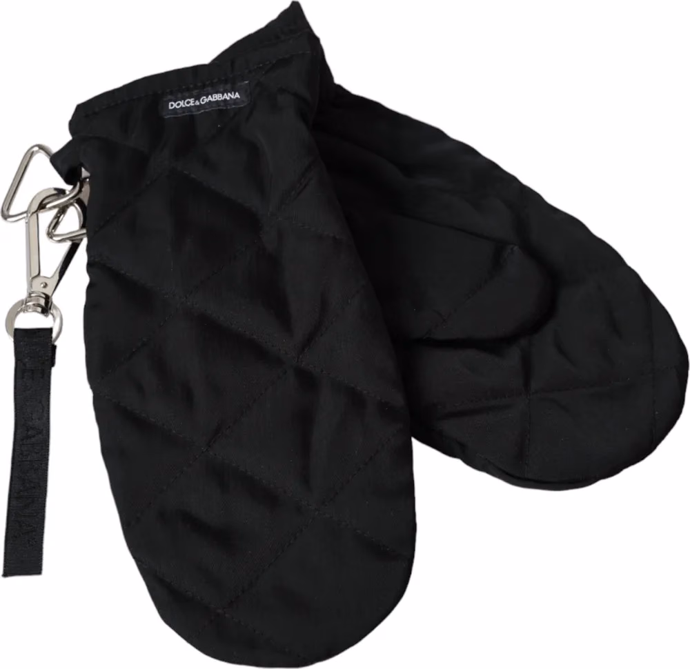 Dolce & Gabbana Black Quilted Nylon Wrist Length Mitten Gloves