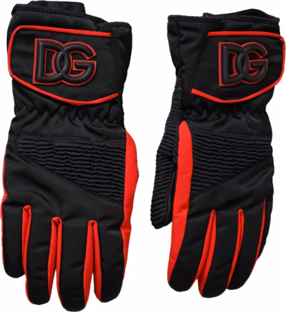 Dolce & Gabbana Black Red Nylon Wrist Length Gloves