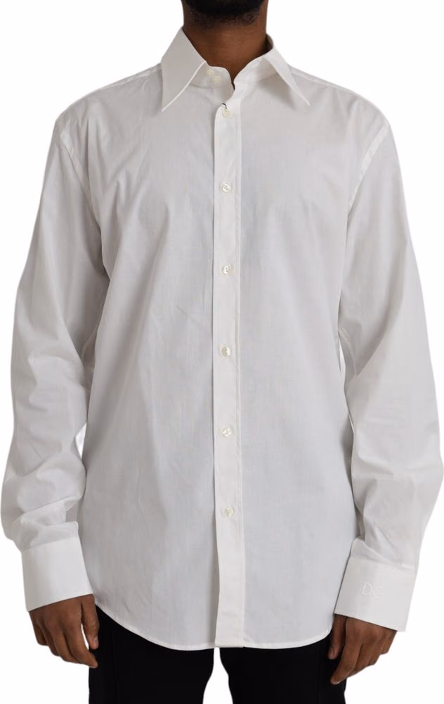 Dolce & Gabbana White Cotton Dress Slim Fit GOLD Shirt