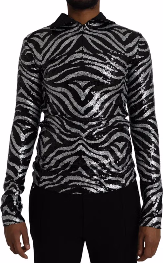 Dolce & Gabbana Black Silver Sequined Polyester Sweater