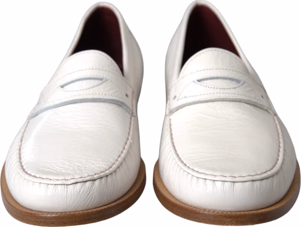 Dolce & Gabbana White Leather Slip On Mocassin Loafers Shoes