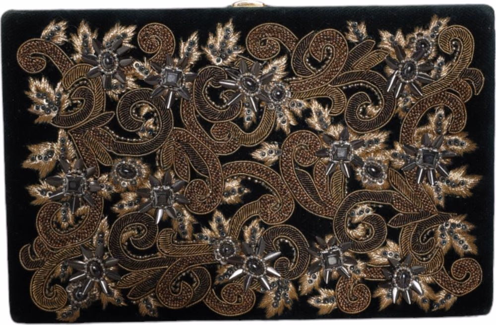 Dolce & Gabbana Black Velvet Gold Frame Clutch Evening Party Purse Bag