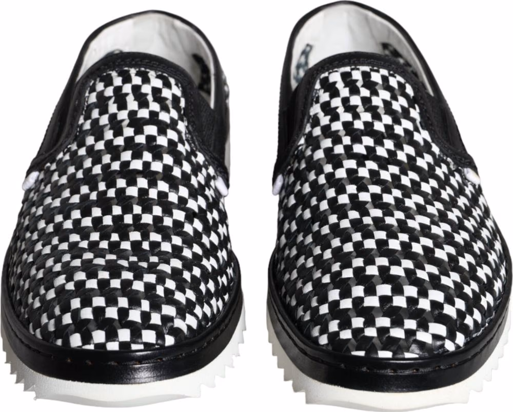 Dolce & Gabbana Black White Weaved Slip On Men Loafers Shoes