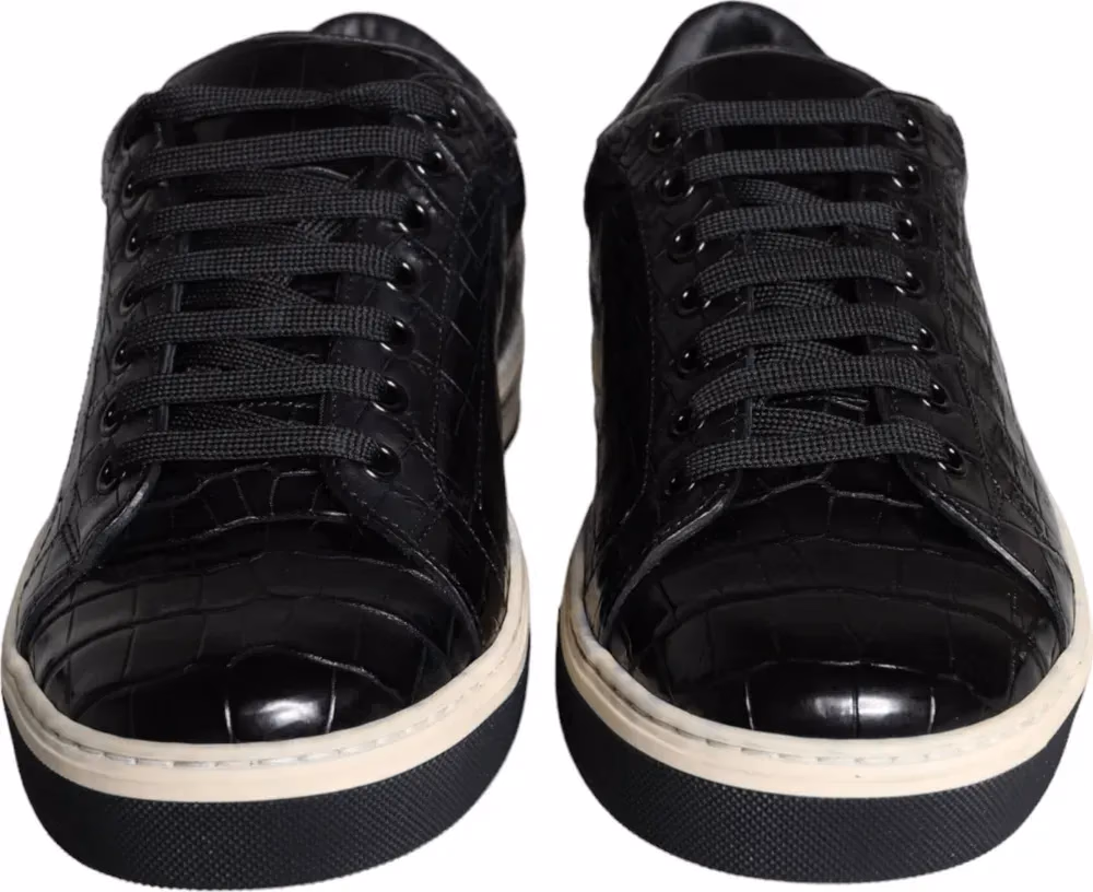 Dolce & Gabbana Black Leather Men Low Top Sneakers Shoes