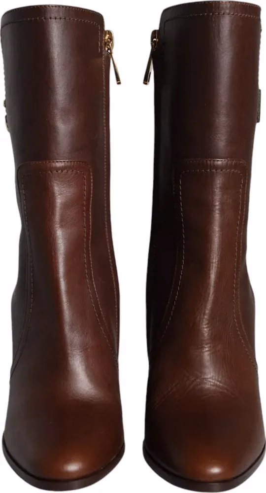 Dolce & Gabbana Brown Leather Heels Mid Calf Boots Shoes