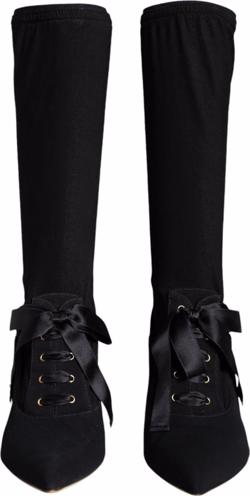 Dolce & Gabbana Black Stiletto Heels Mid Calf Boots Shoes