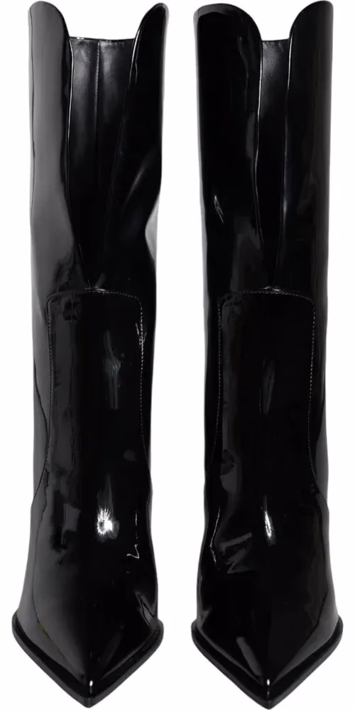 Dolce & Gabbana Black Patent Leather Mid Calf Boots Shoes