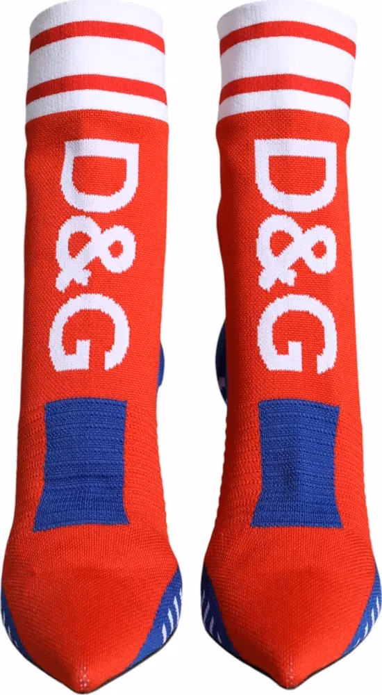 Dolce & Gabbana Red Blue Stretch Sock Style Ankle Boots Logo Shoes