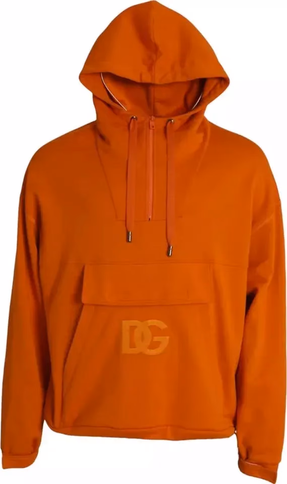 Dolce & Gabbana Orange Hooded Pullover Sweatshirt Sweater