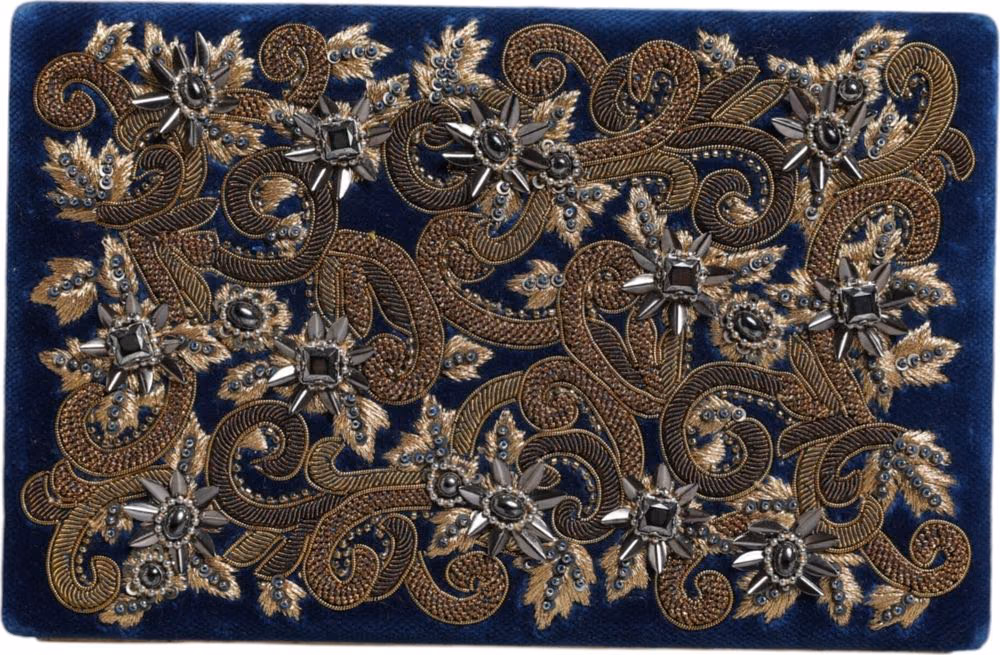 Dolce & Gabbana Blue Velvet Gold Frame Clutch Evening Party Purse Bag