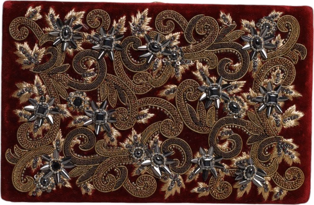 Dolce & Gabbana Red Velvet Gold Frame Clutch Evening Party Purse Bag