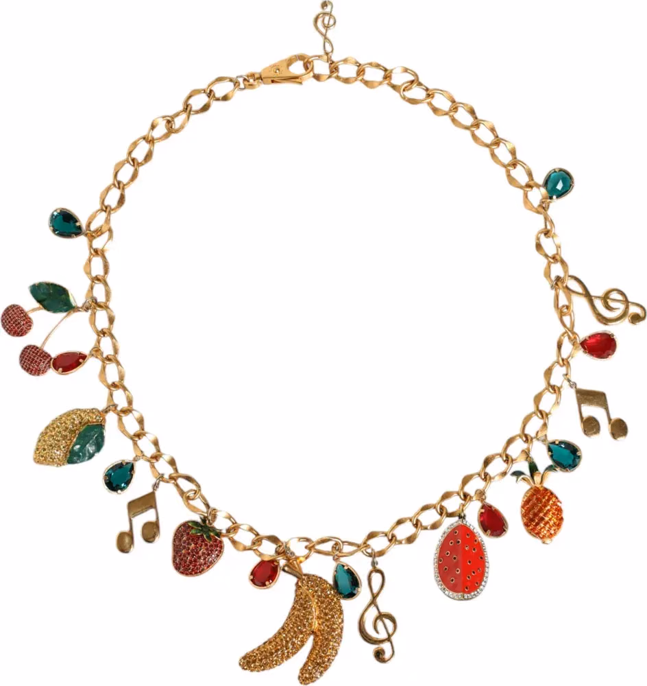 Dolce & Gabbana Gold Tone Brass Fruity Crystal Embellished Waist Chain Belt