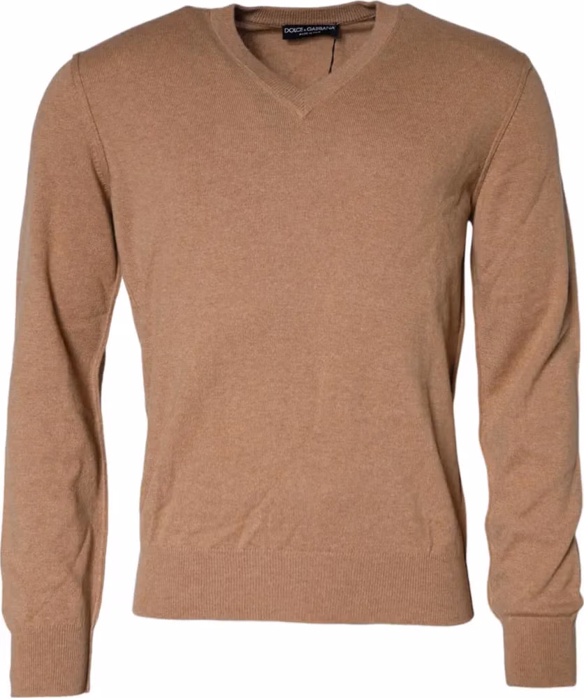 Dolce & Gabbana Brown Cashmere Knit V-neck Pullover Sweater