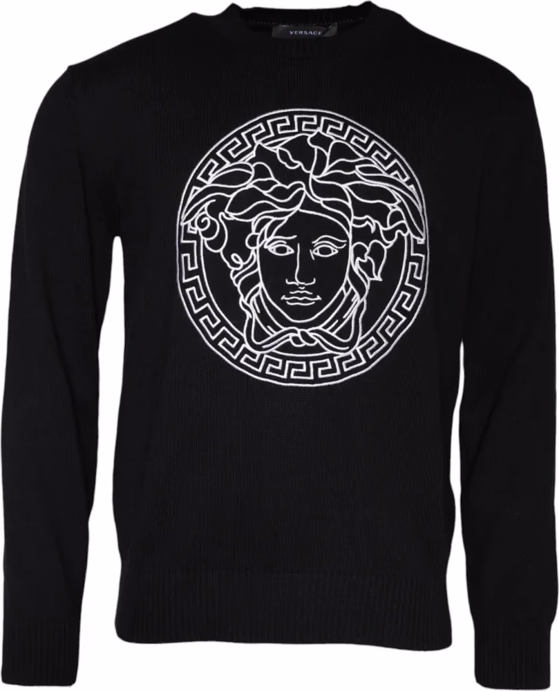 Versace Black Medusa Embroidery Crew Neck Pullover Sweater