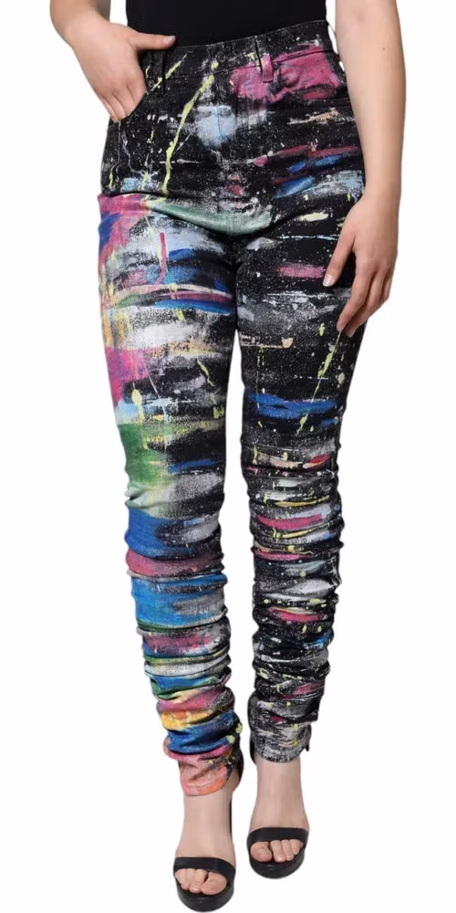 Dolce & Gabbana Multicolor Splatter Paint Cotton Skinny Denim Jeans
