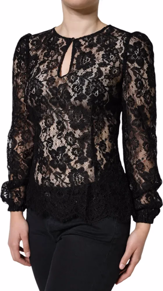 Dolce & Gabbana Black Floral Lace See Through Long Sleeve Top