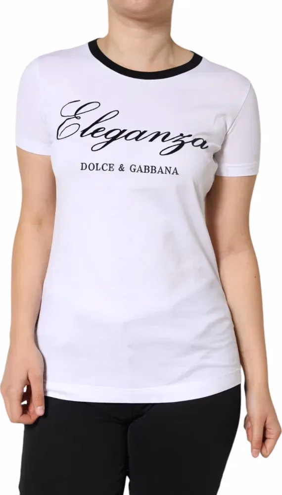 Dolce & Gabbana White Eleganza Print Cotton Short Sleeves T-shirt