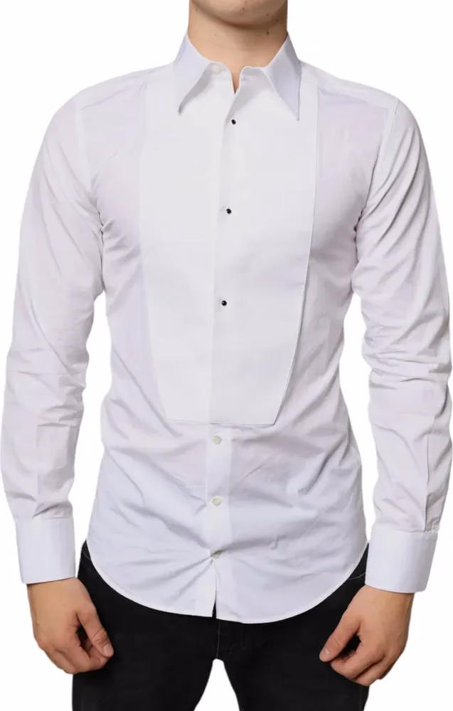 Dolce & Gabbana White Bib Cotton Poplin Formal Dress Shirt