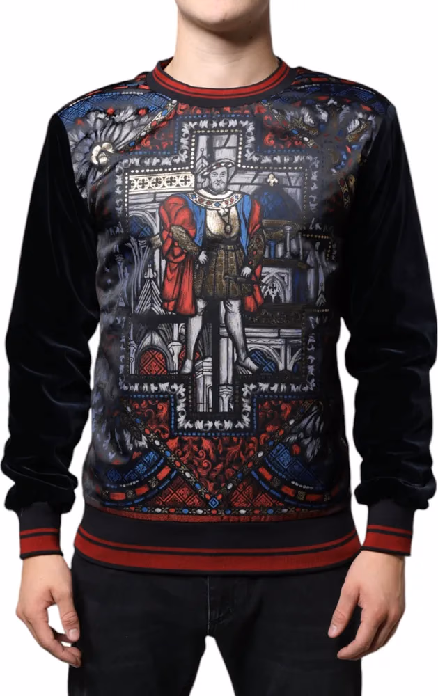 Dolce & Gabbana Multicolor Jacquard Crew Neck Sweatshirt Sweater