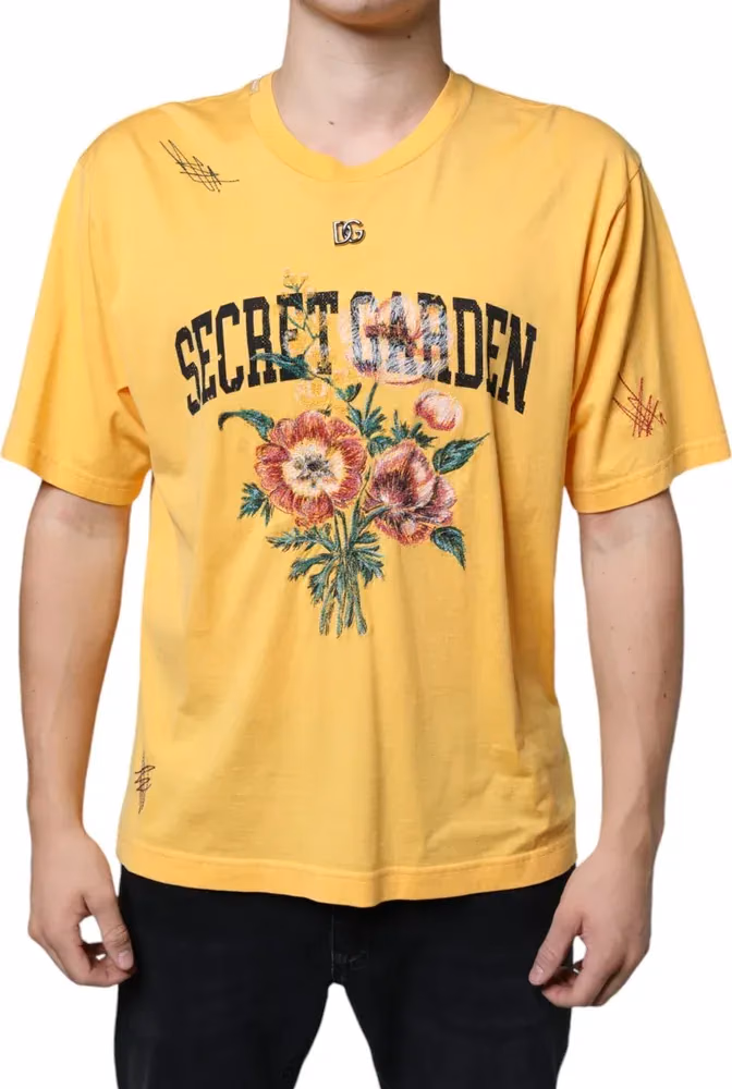 Dolce & Gabbana Yellow Secret Graden Floral Cotton Crew Neck T-shirt