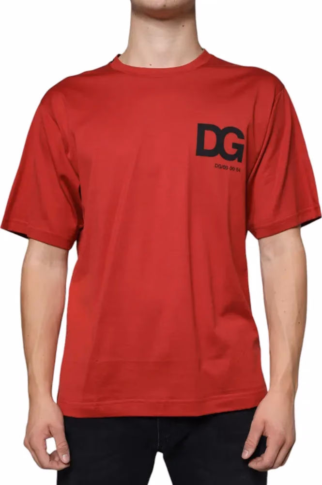 Dolce & Gabbana Red Cotton DG Logo Print Crew Neck T-shirt